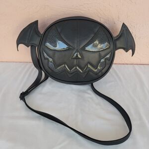 New Hand Crafted Love Pain and Stitches Black Bat Wing Pumpkin Bag